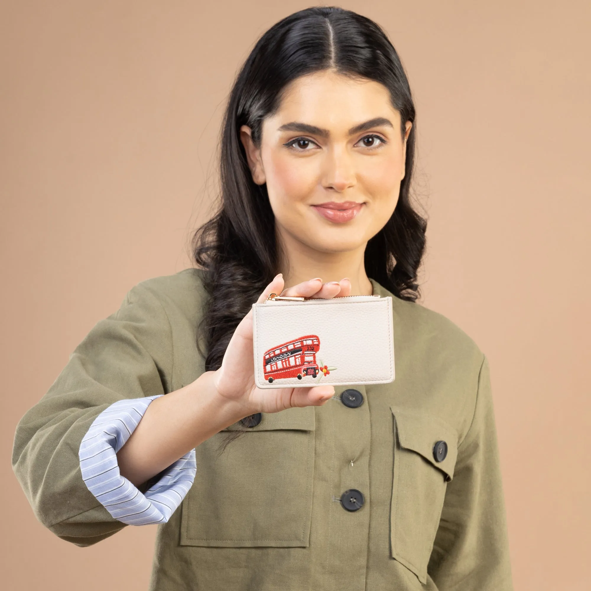 Accessorize London Women's Cream London Bus Embroidered Card Holder