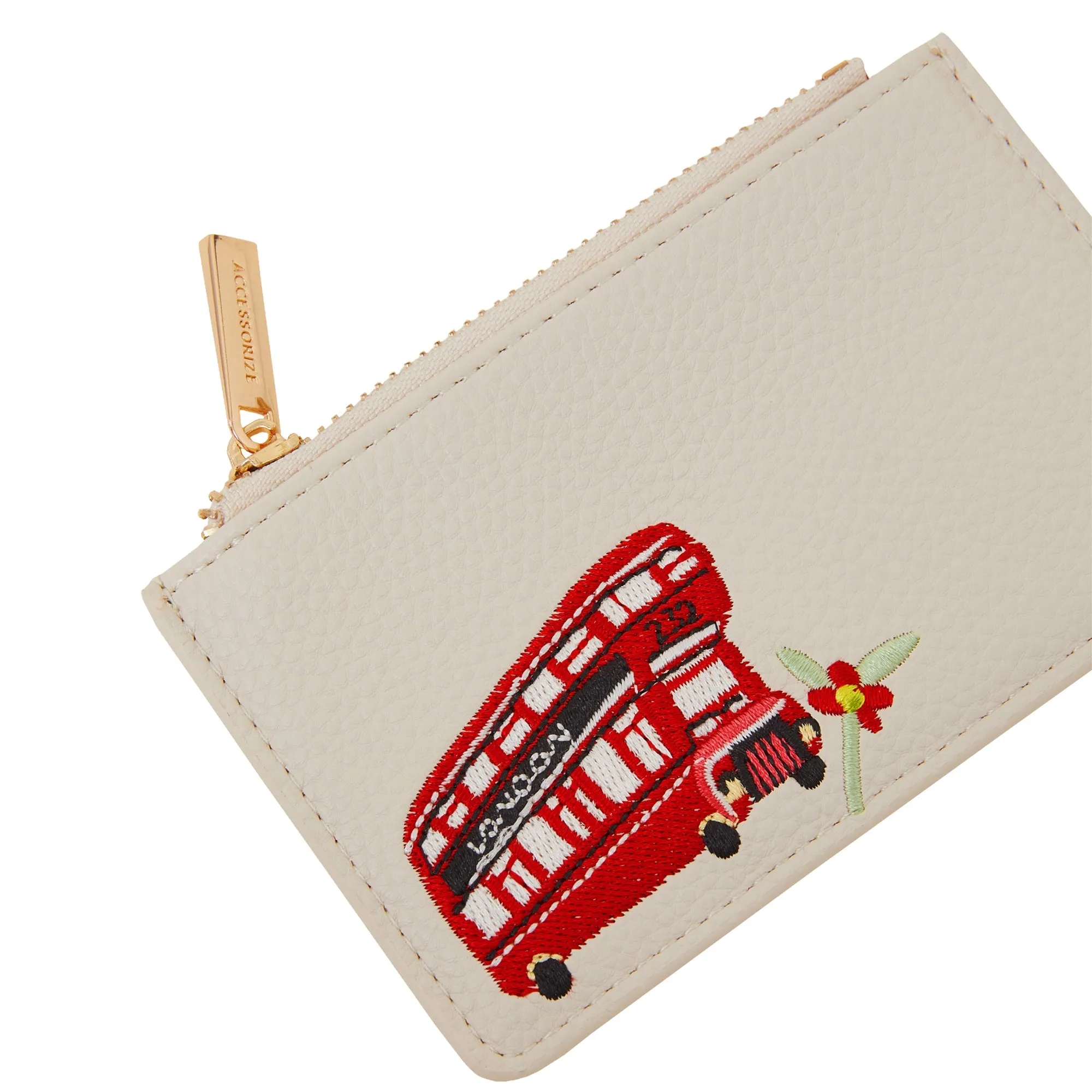 Accessorize London Women's Cream London Bus Embroidered Card Holder