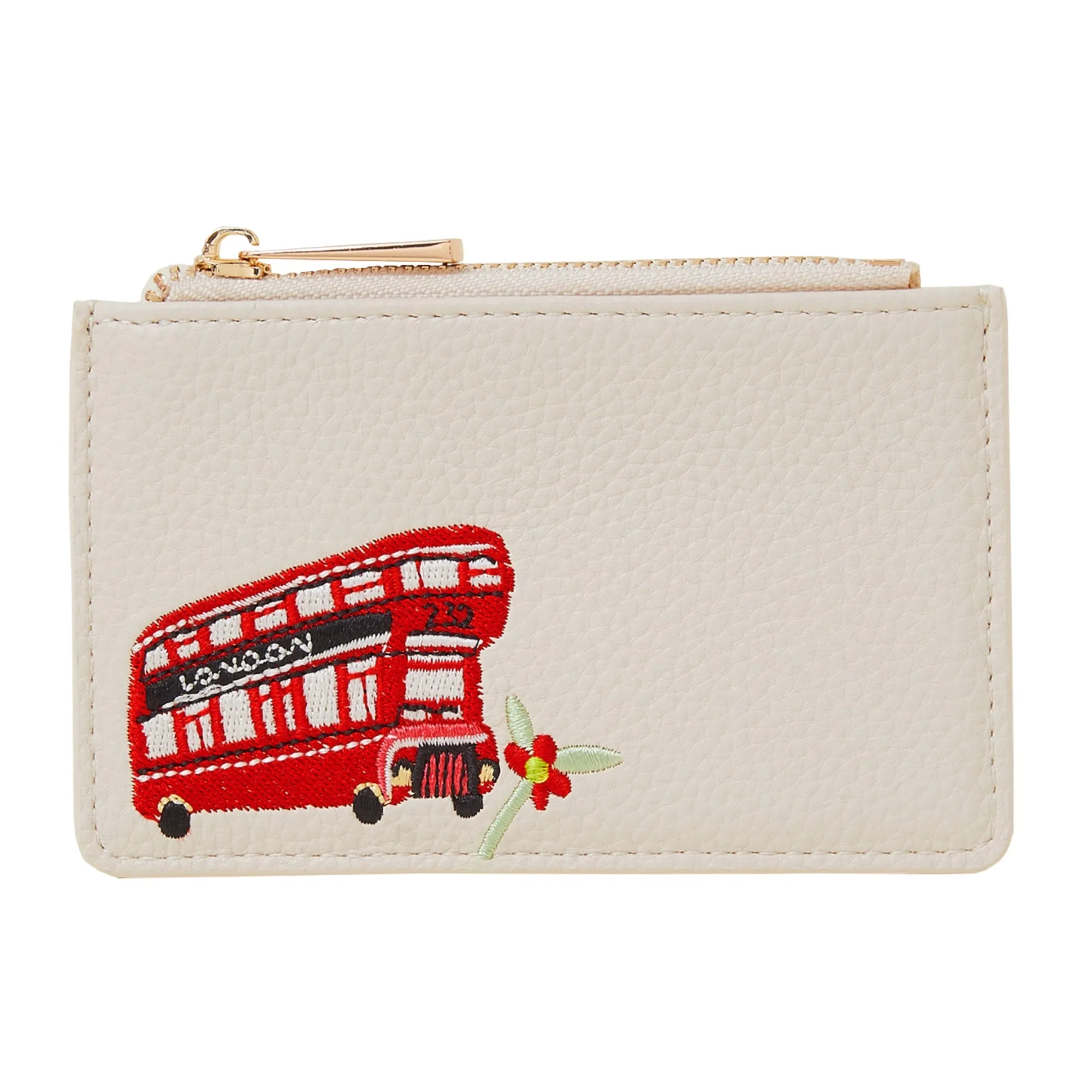 Accessorize London Women's Cream London Bus Embroidered Card Holder