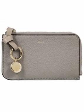 Alphabet Half Zipper Leather Card Wallet Grey