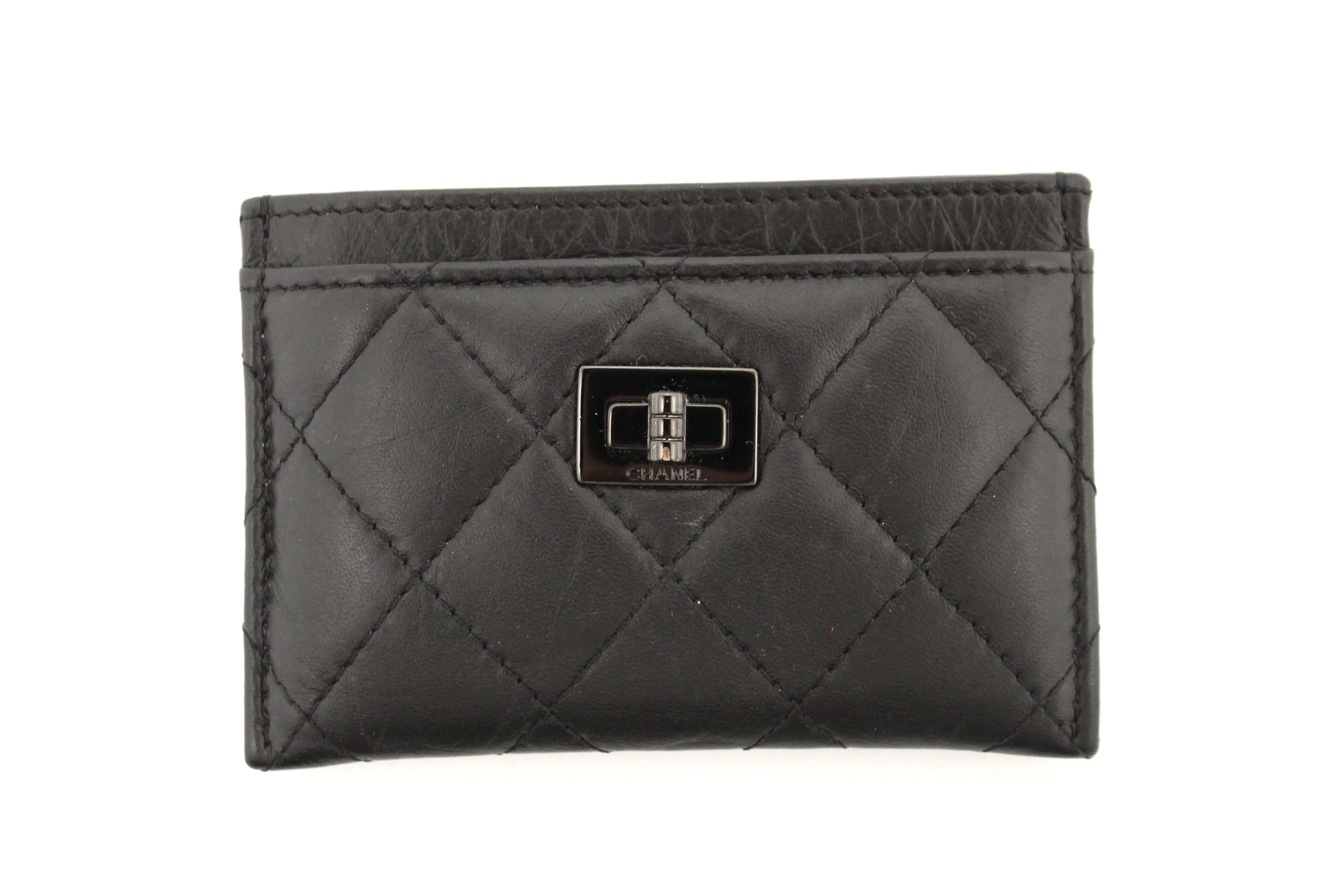 Authentic Chanel Black Calfskin Quilted Reissue Card Holder