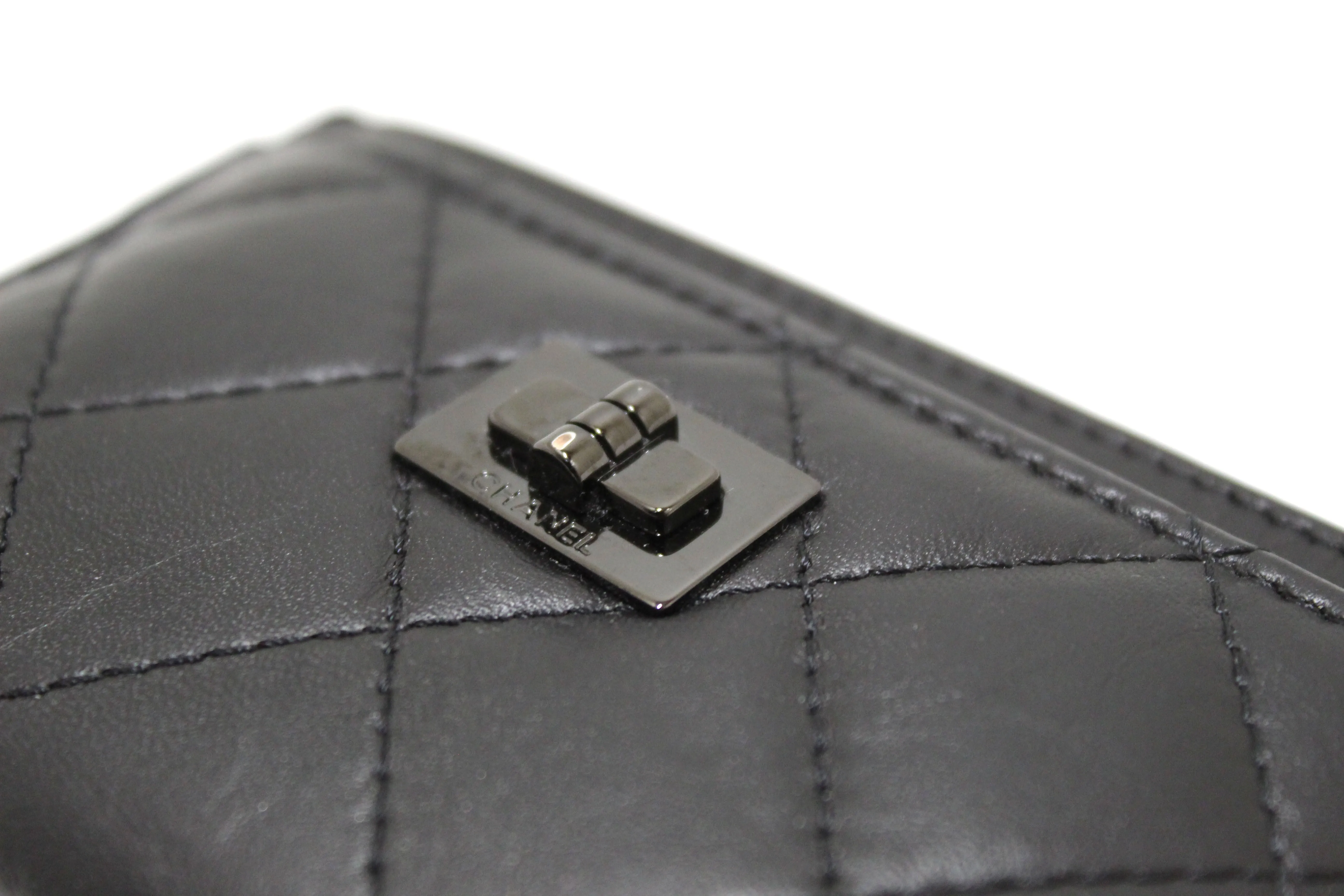 Authentic Chanel Black Calfskin Quilted Reissue Card Holder
