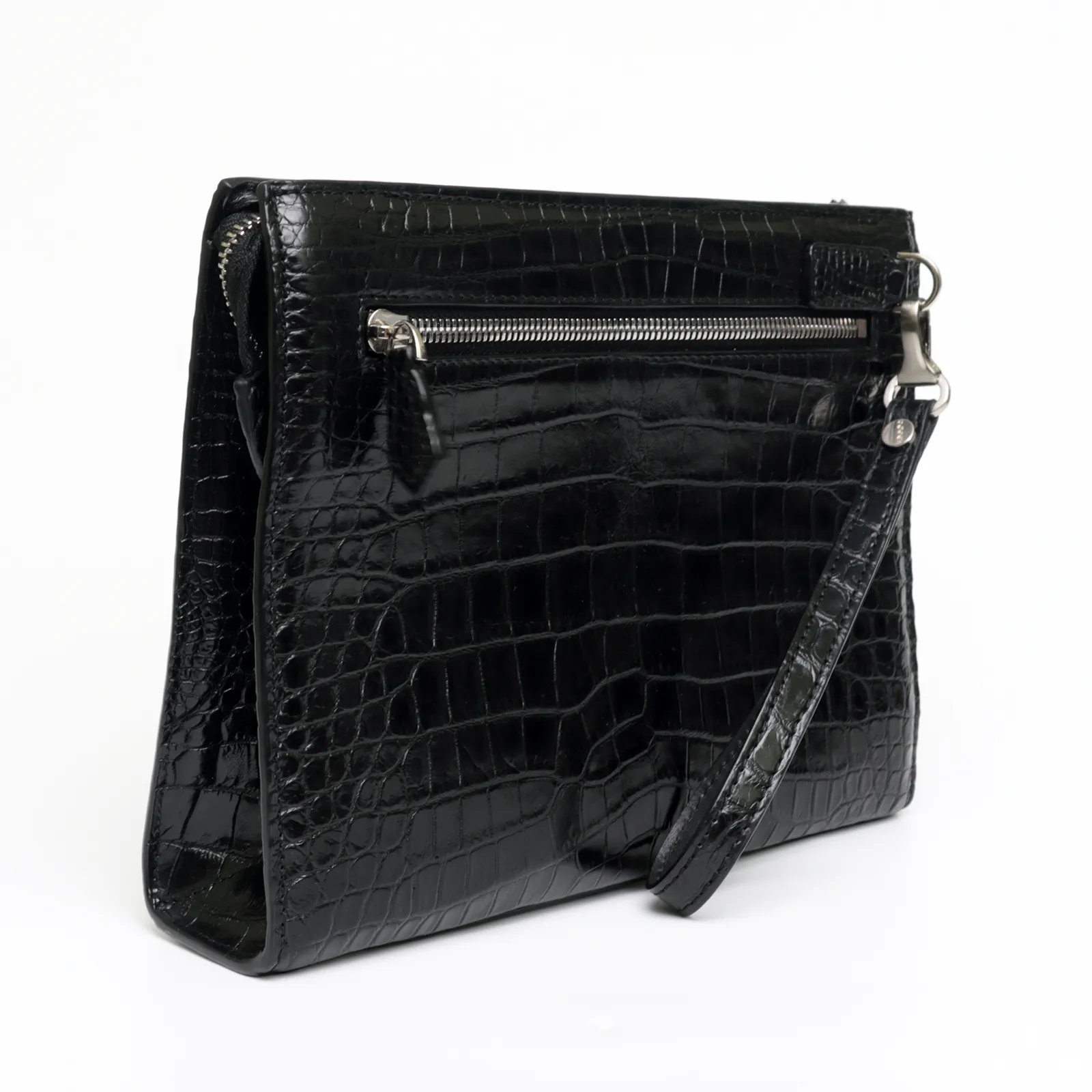 Black Large Wallet With Strap Alligator Clutch Bag Business Portfolio Briefcase