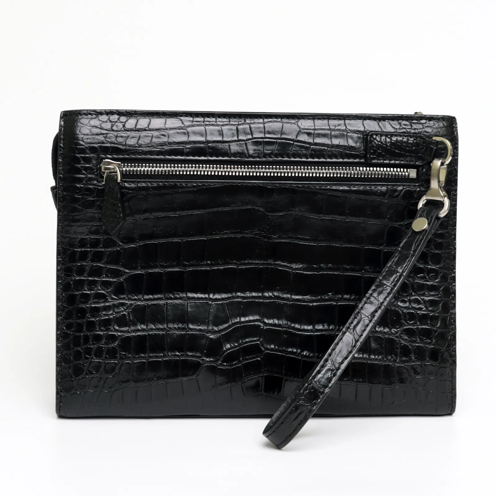 Black Large Wallet With Strap Alligator Clutch Bag Business Portfolio Briefcase