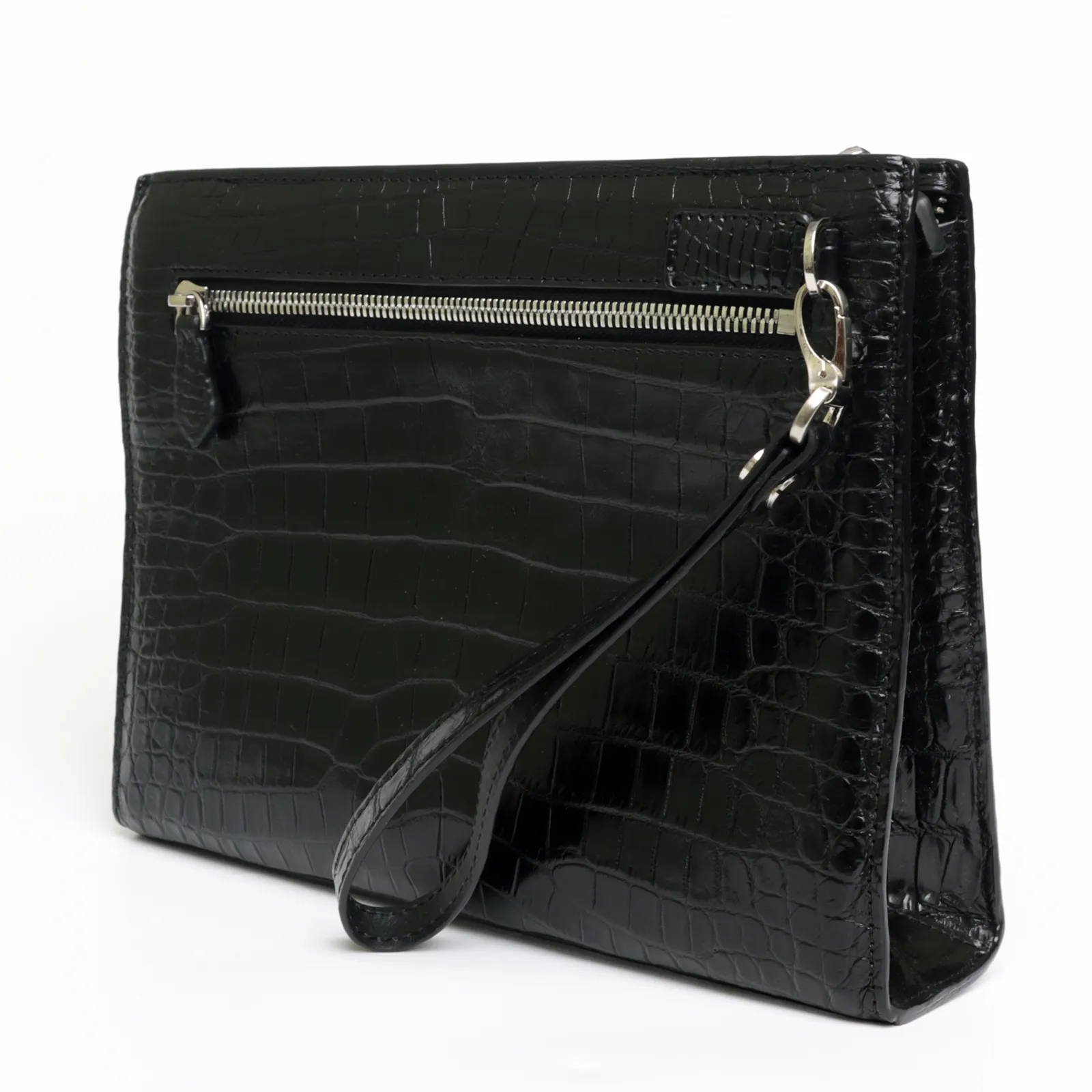 Black Large Wallet With Strap Alligator Clutch Bag Business Portfolio Briefcase
