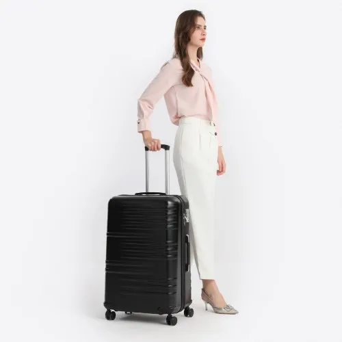 British Traveller 24-Inch Black Suitcase - Durable, Lightweight, TSA Lock, Scratch-Resistant