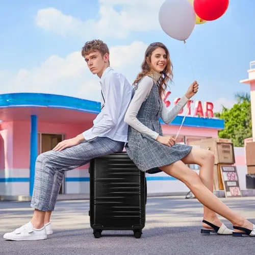 British Traveller 24-Inch Black Suitcase - Durable, Lightweight, TSA Lock, Scratch-Resistant
