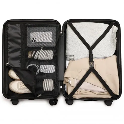 British Traveller 24-Inch Black Suitcase - Durable, Lightweight, TSA Lock, Scratch-Resistant