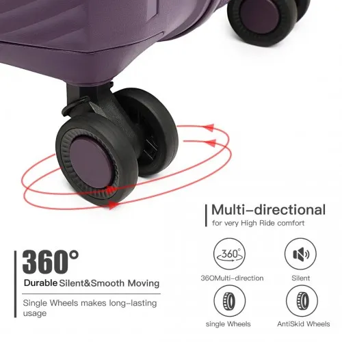 British Traveller 24 Inch Spinner Hard Shell PP Suitcase with TSA Lock - Purple | Lightweight & Durable Travel Luggage