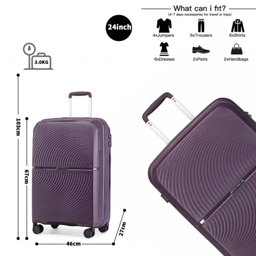 British Traveller 24 Inch Spinner Hard Shell PP Suitcase with TSA Lock - Purple | Lightweight & Durable Travel Luggage