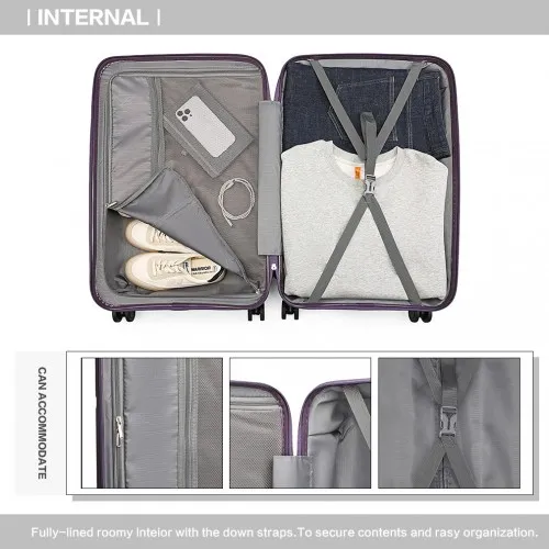 British Traveller 24 Inch Spinner Hard Shell PP Suitcase with TSA Lock - Purple | Lightweight & Durable Travel Luggage