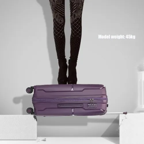 British Traveller 24 Inch Spinner Hard Shell PP Suitcase with TSA Lock - Purple | Lightweight & Durable Travel Luggage