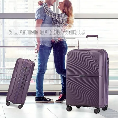 British Traveller 24 Inch Spinner Hard Shell PP Suitcase with TSA Lock - Purple | Lightweight & Durable Travel Luggage