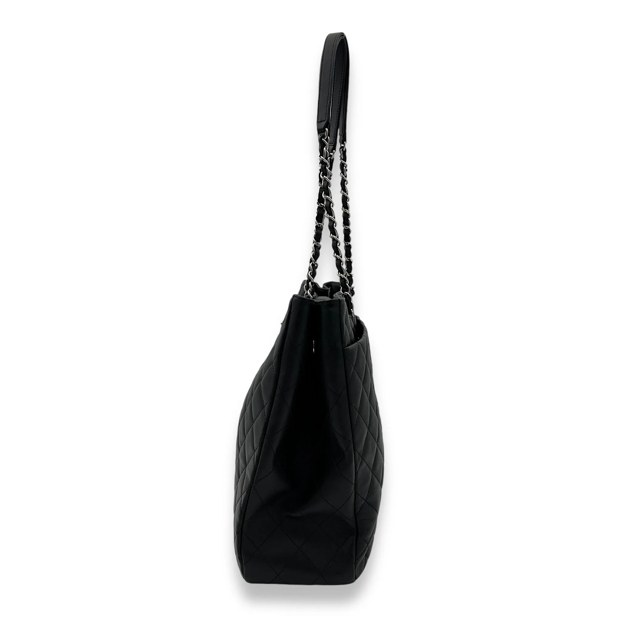 CC Tote Bag Black in Calfskin, Silver hardware