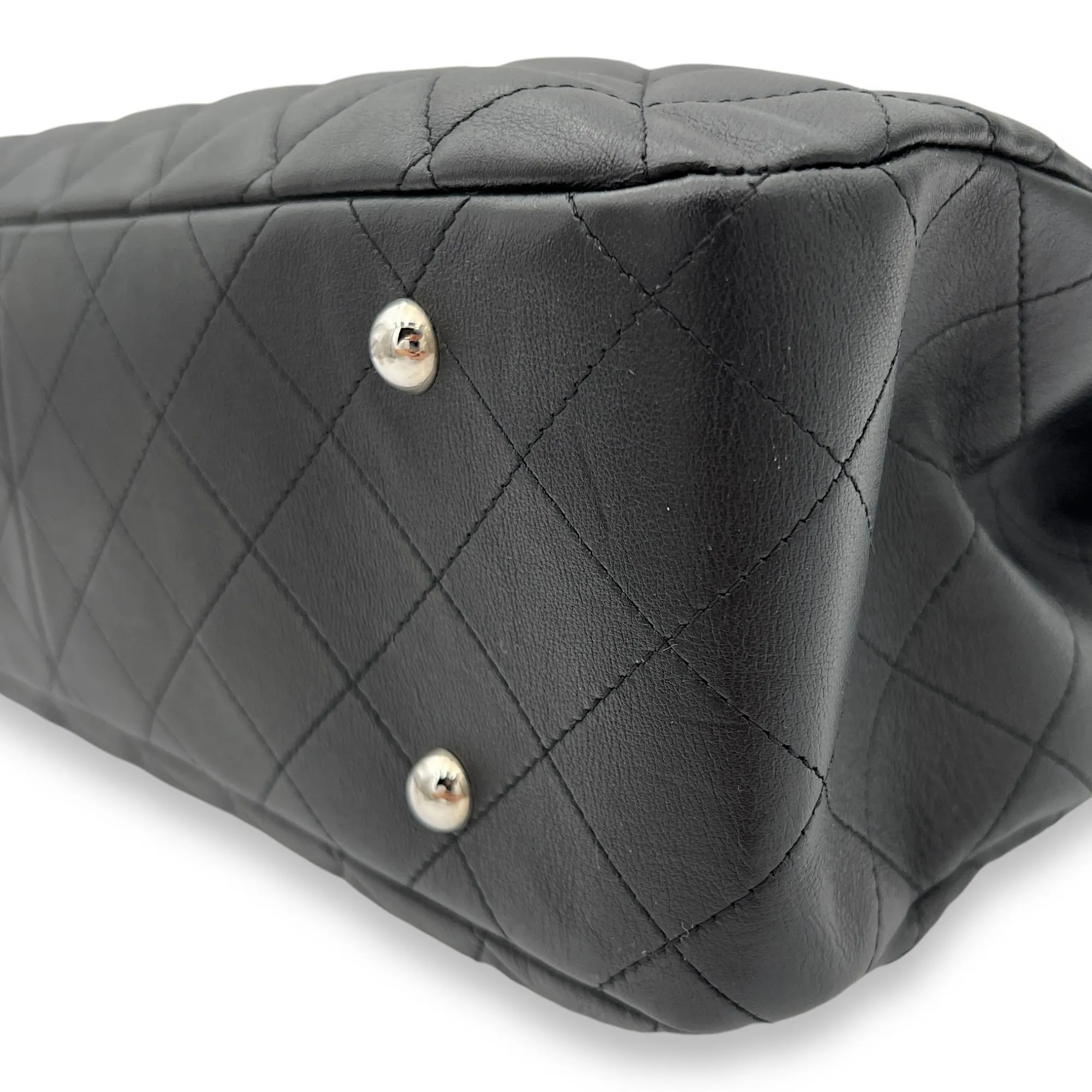 CC Tote Bag Black in Calfskin, Silver hardware