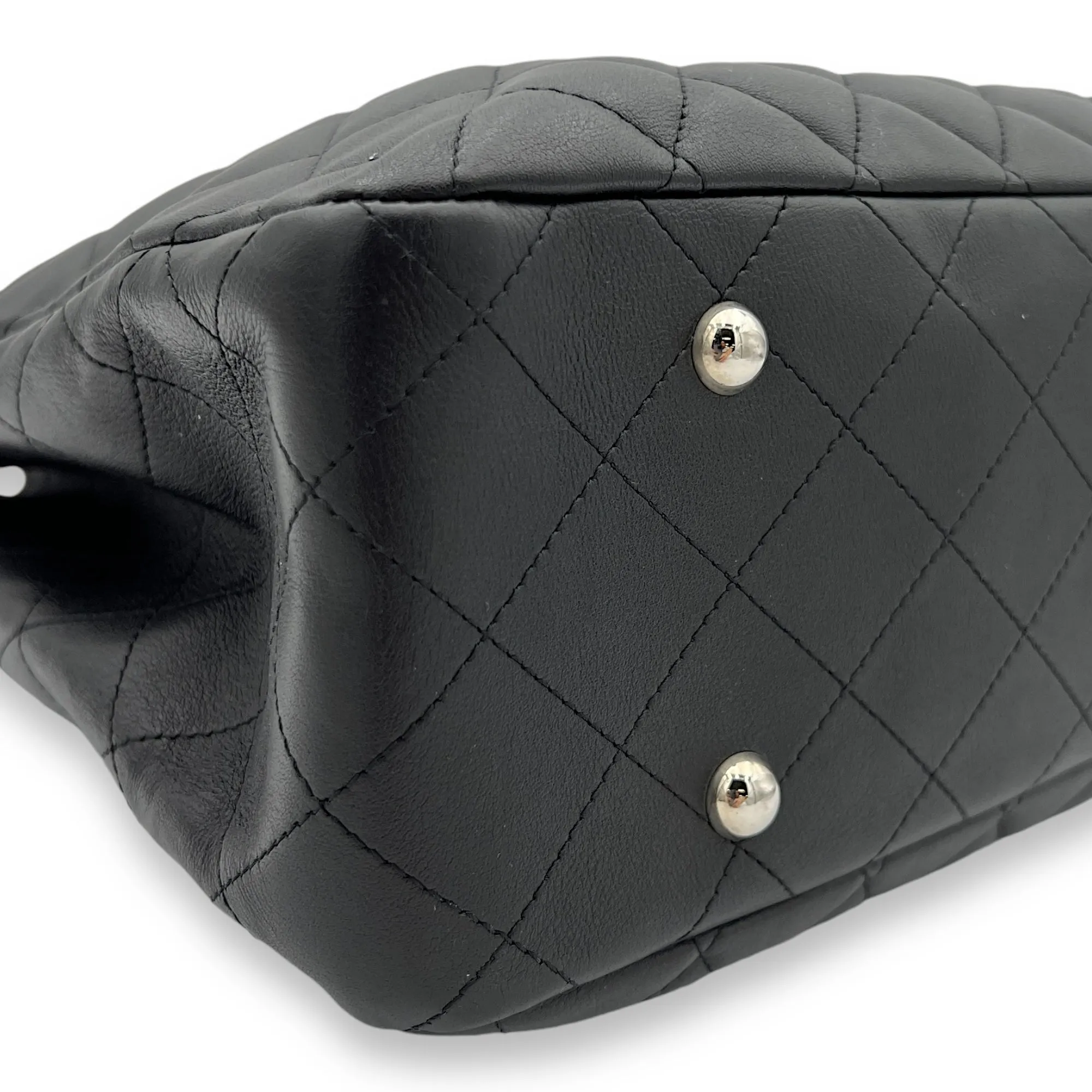 CC Tote Bag Black in Calfskin, Silver hardware