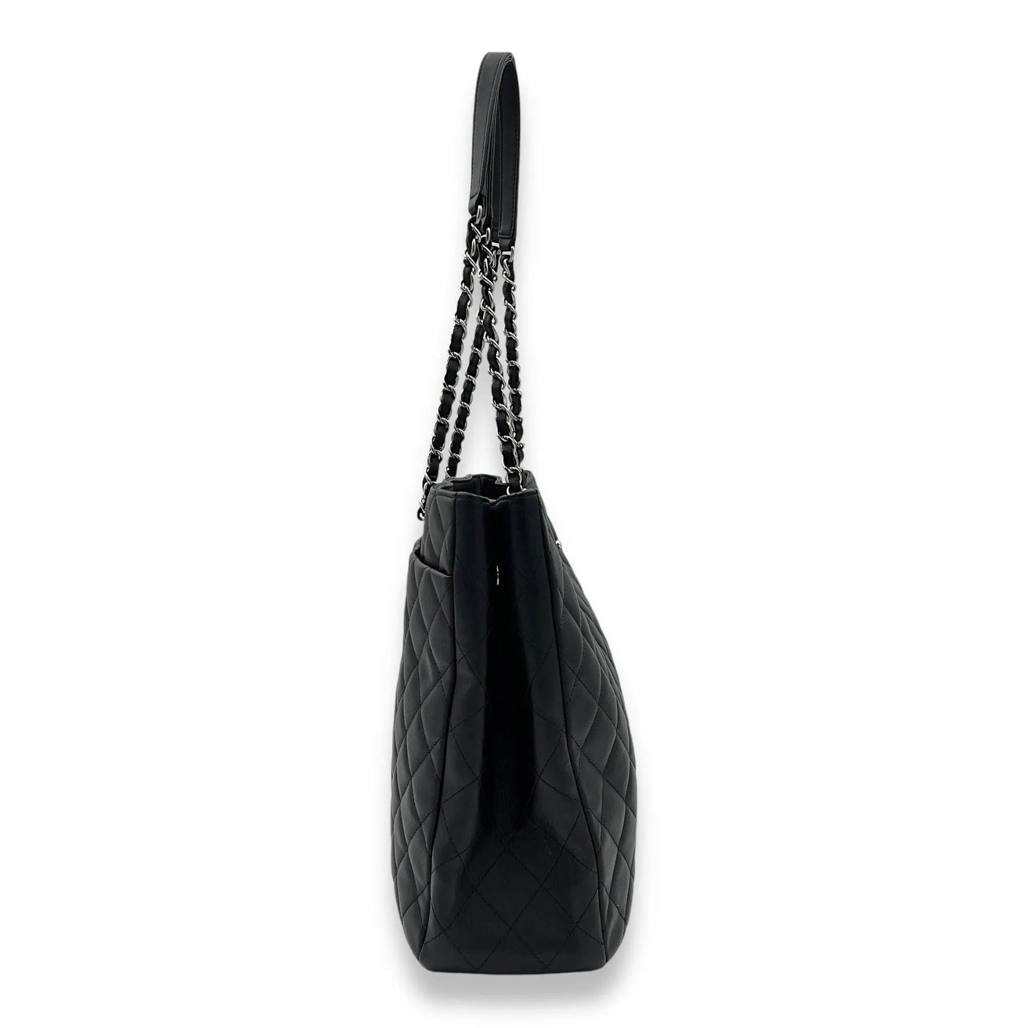 CC Tote Bag Black in Calfskin, Silver hardware
