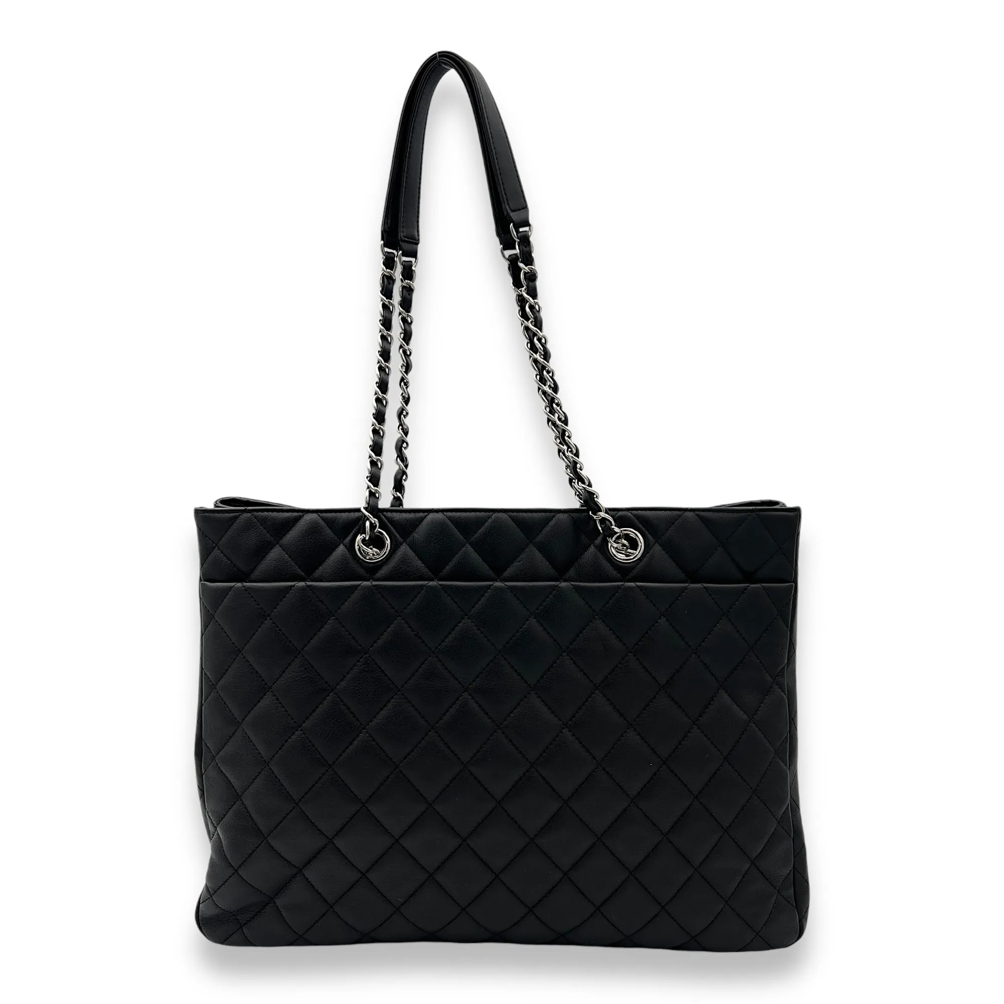 CC Tote Bag Black in Calfskin, Silver hardware