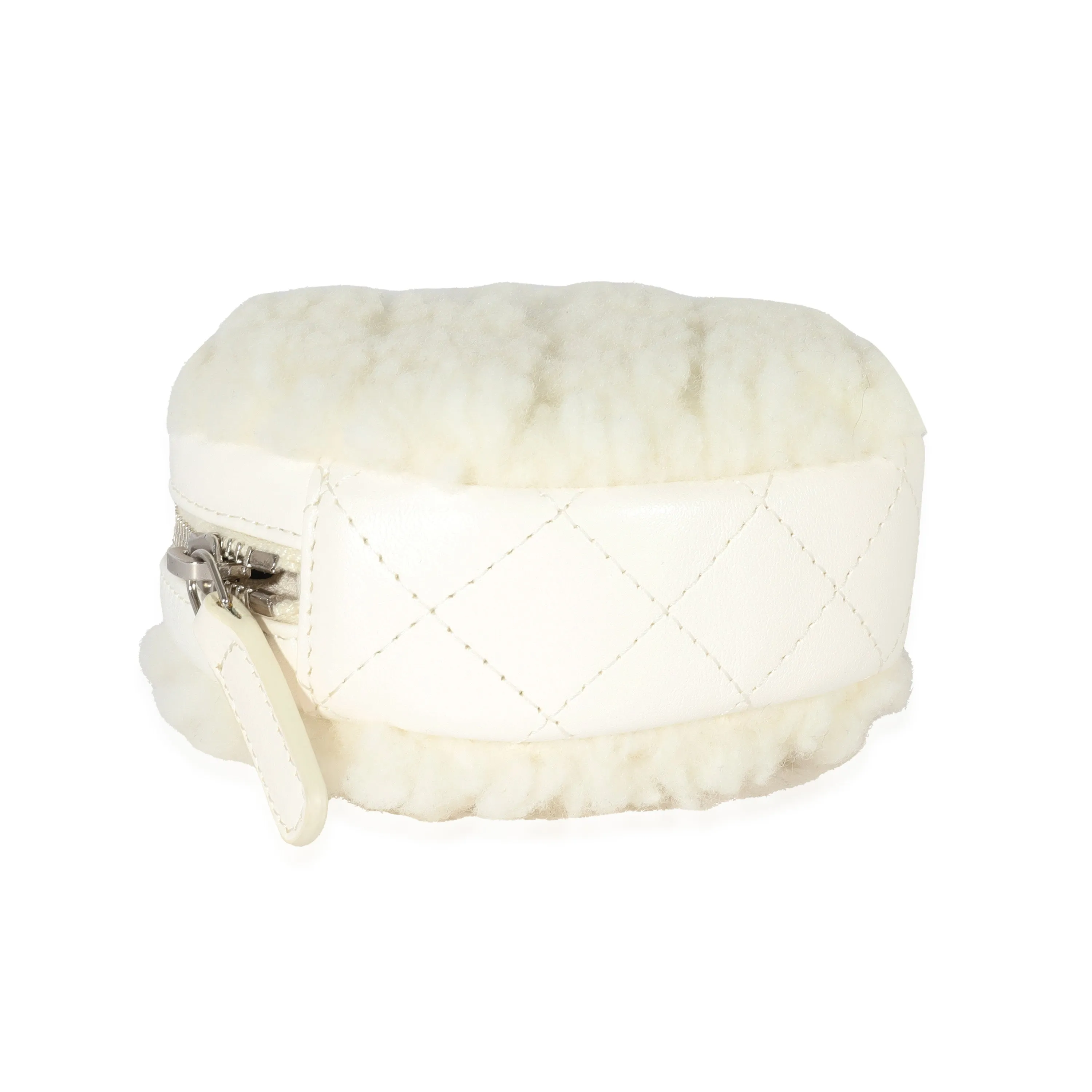 CHANEL 21N White Shearling Coco Neige Mini Circle Clutch On Chain