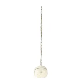CHANEL 21N White Shearling Coco Neige Mini Circle Clutch On Chain