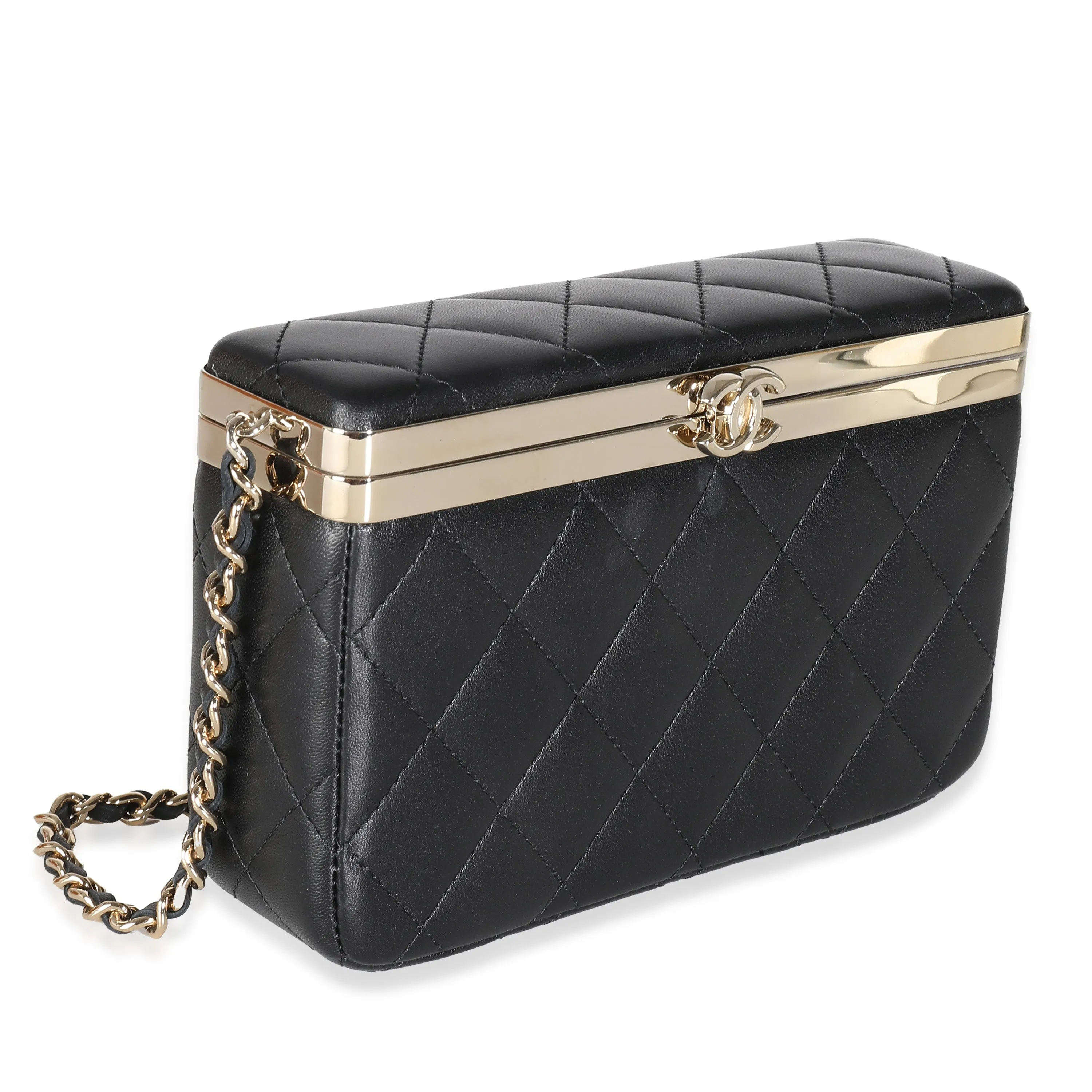 CHANEL 23S Black Quilted Lambskin Vanity Case With Chain