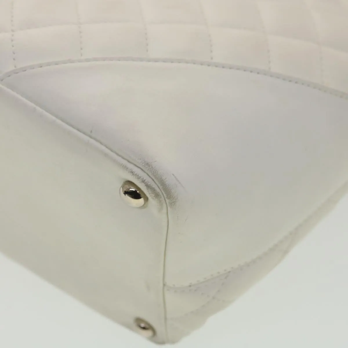 CHANEL Cambon Line Tote Bag Lamb Skin White CC Auth am3907