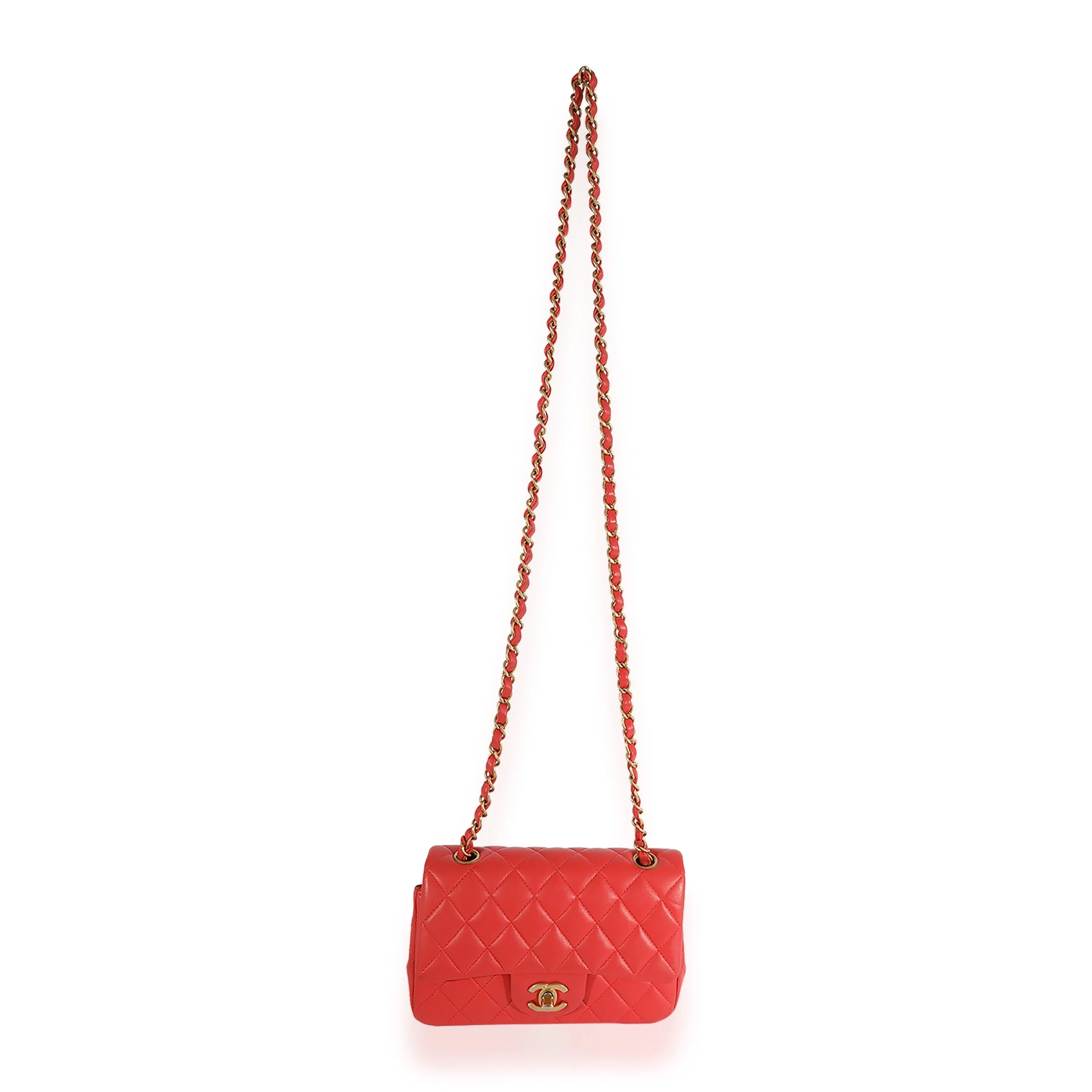 CHANEL Coral Quilted Lambskin Mini Rectangular Classic Flap Bag