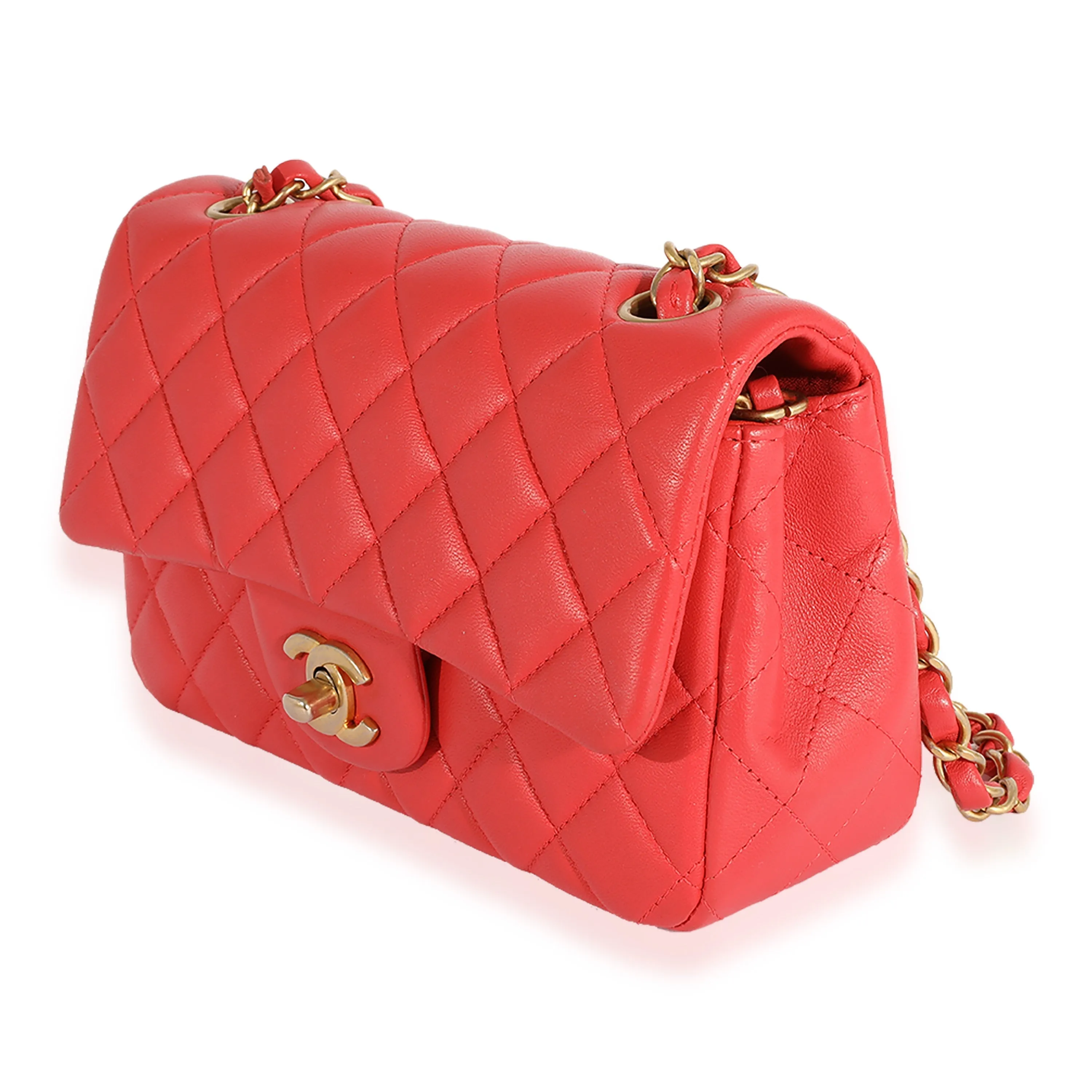 CHANEL Coral Quilted Lambskin Mini Rectangular Classic Flap Bag