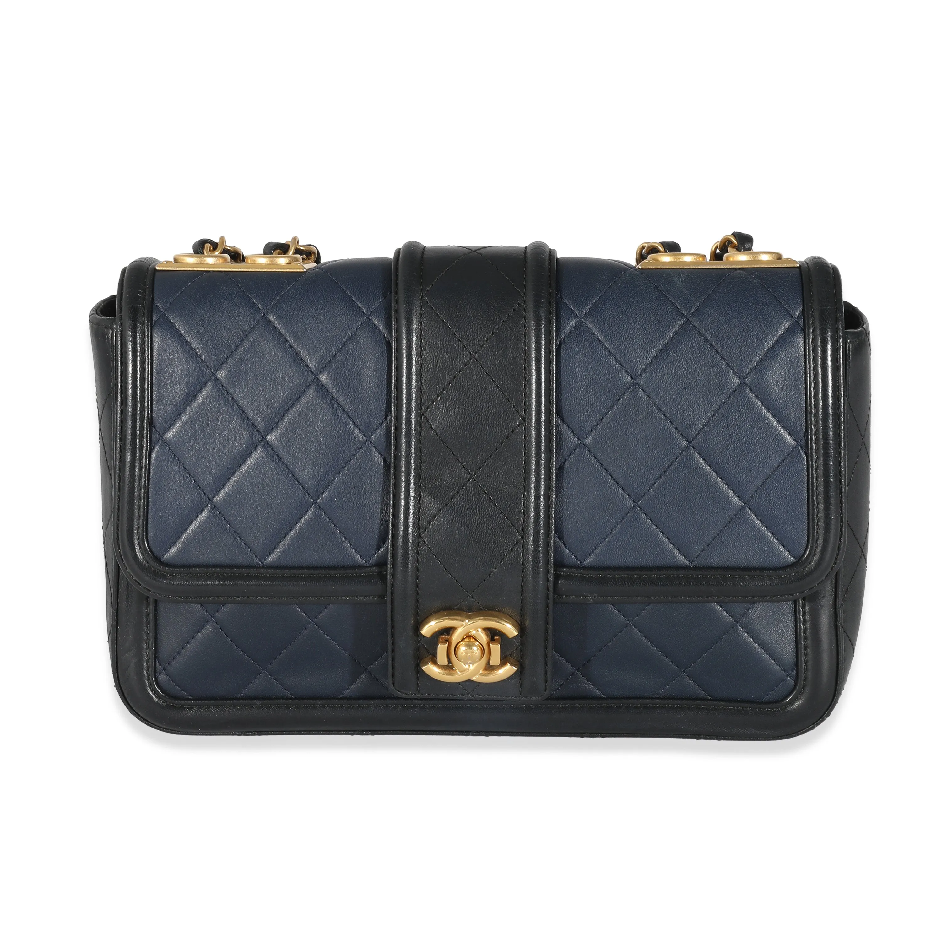 CHANEL Navy Black Quilted Lambskin Medium Elegant CC Flap Bag