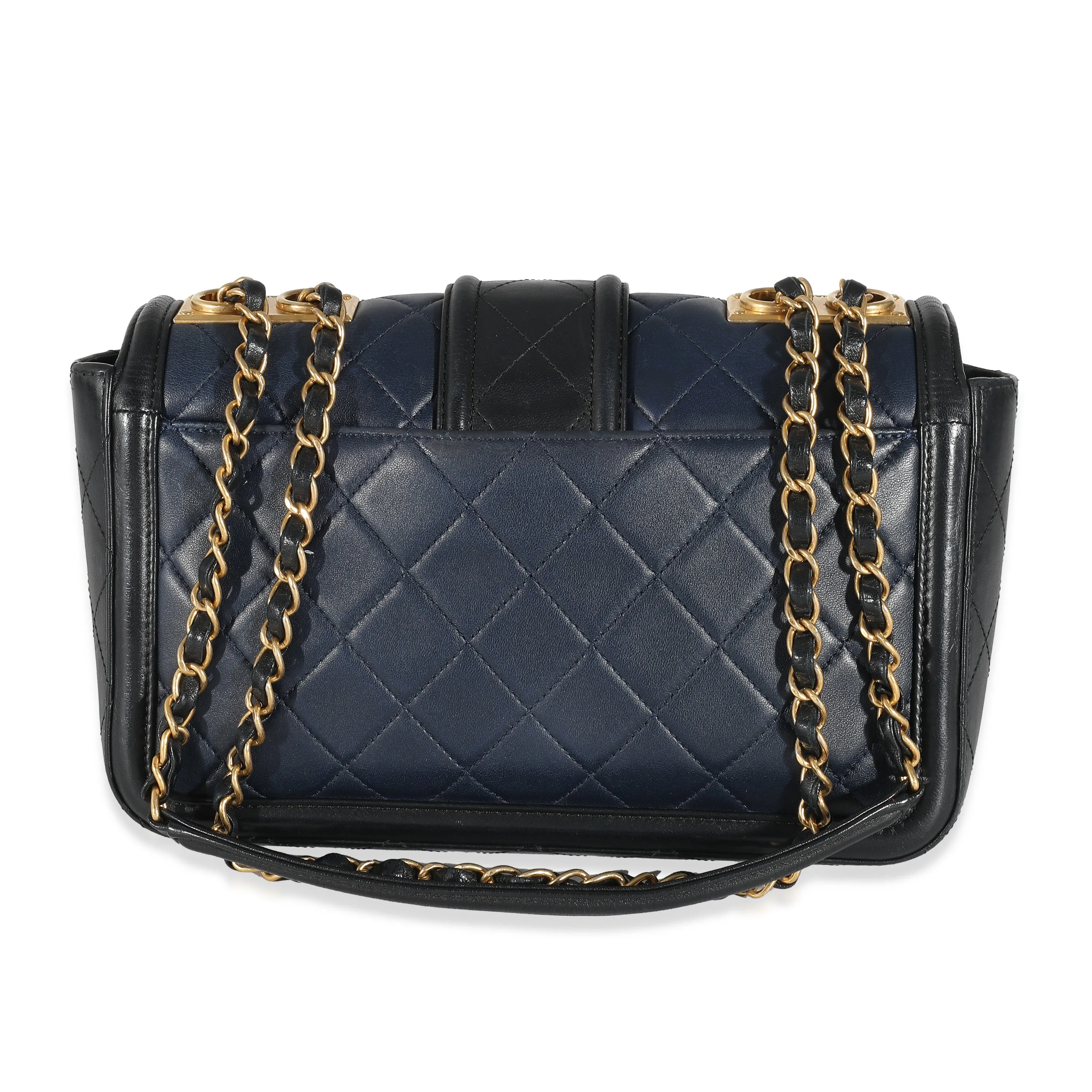 CHANEL Navy Black Quilted Lambskin Medium Elegant CC Flap Bag