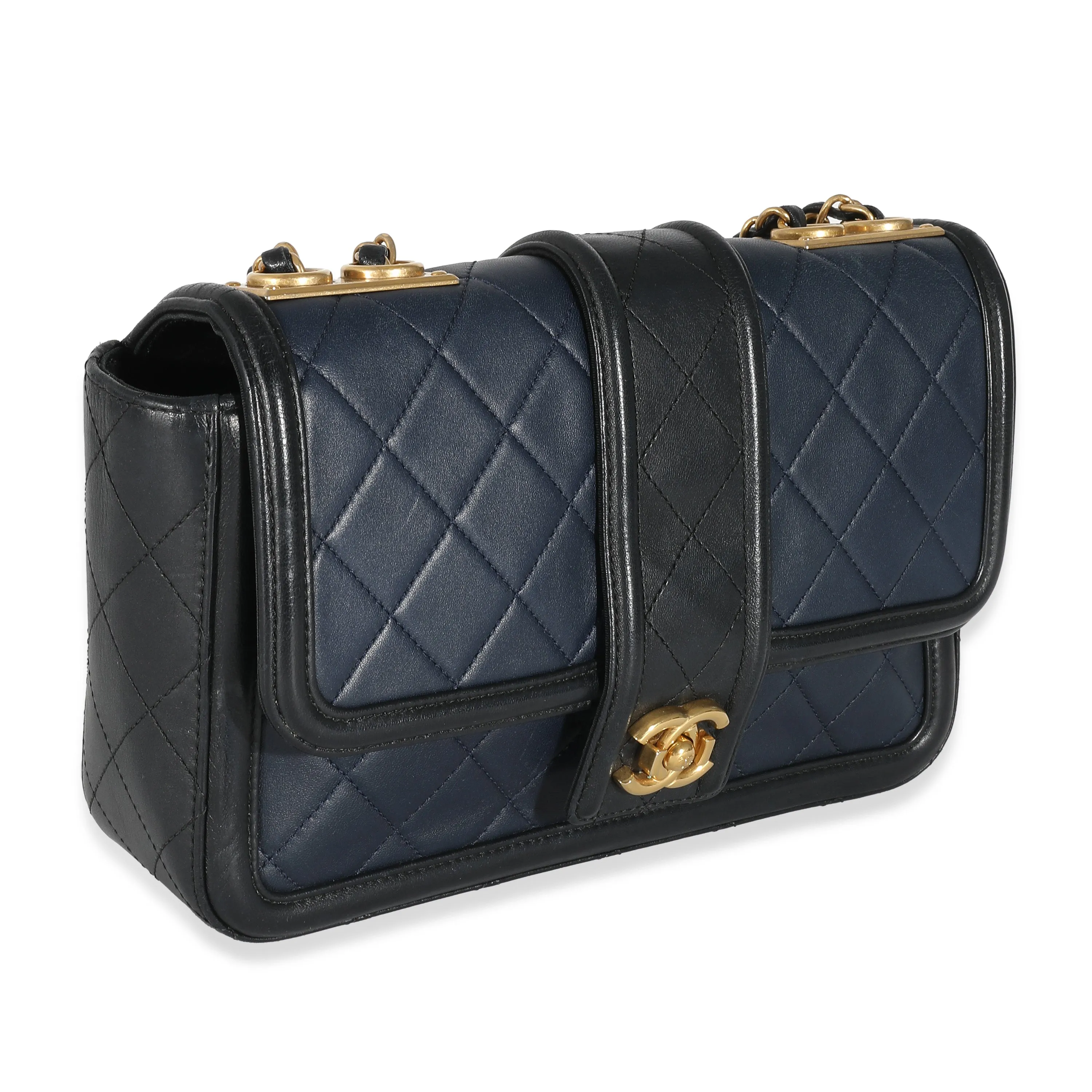 CHANEL Navy Black Quilted Lambskin Medium Elegant CC Flap Bag