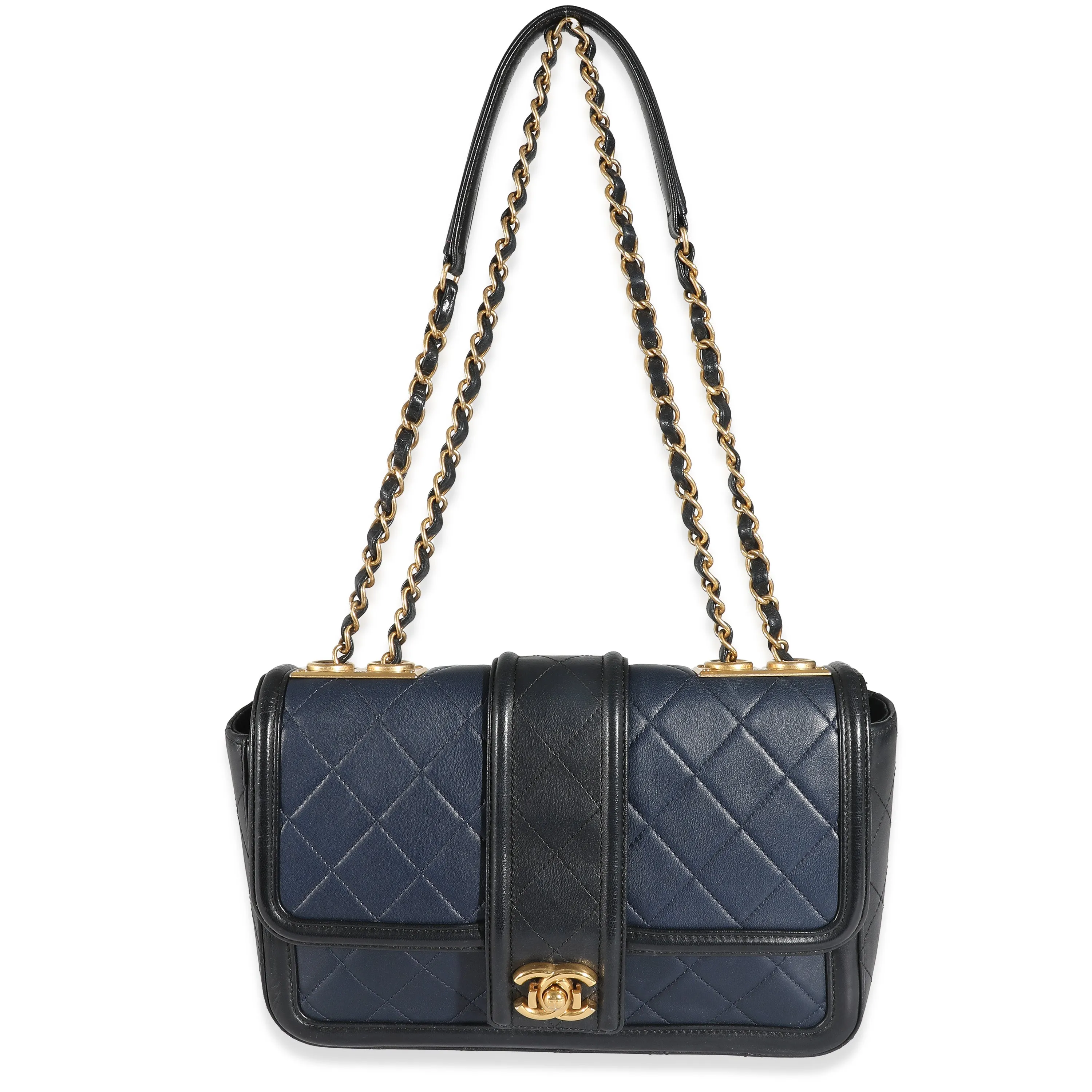 CHANEL Navy Black Quilted Lambskin Medium Elegant CC Flap Bag