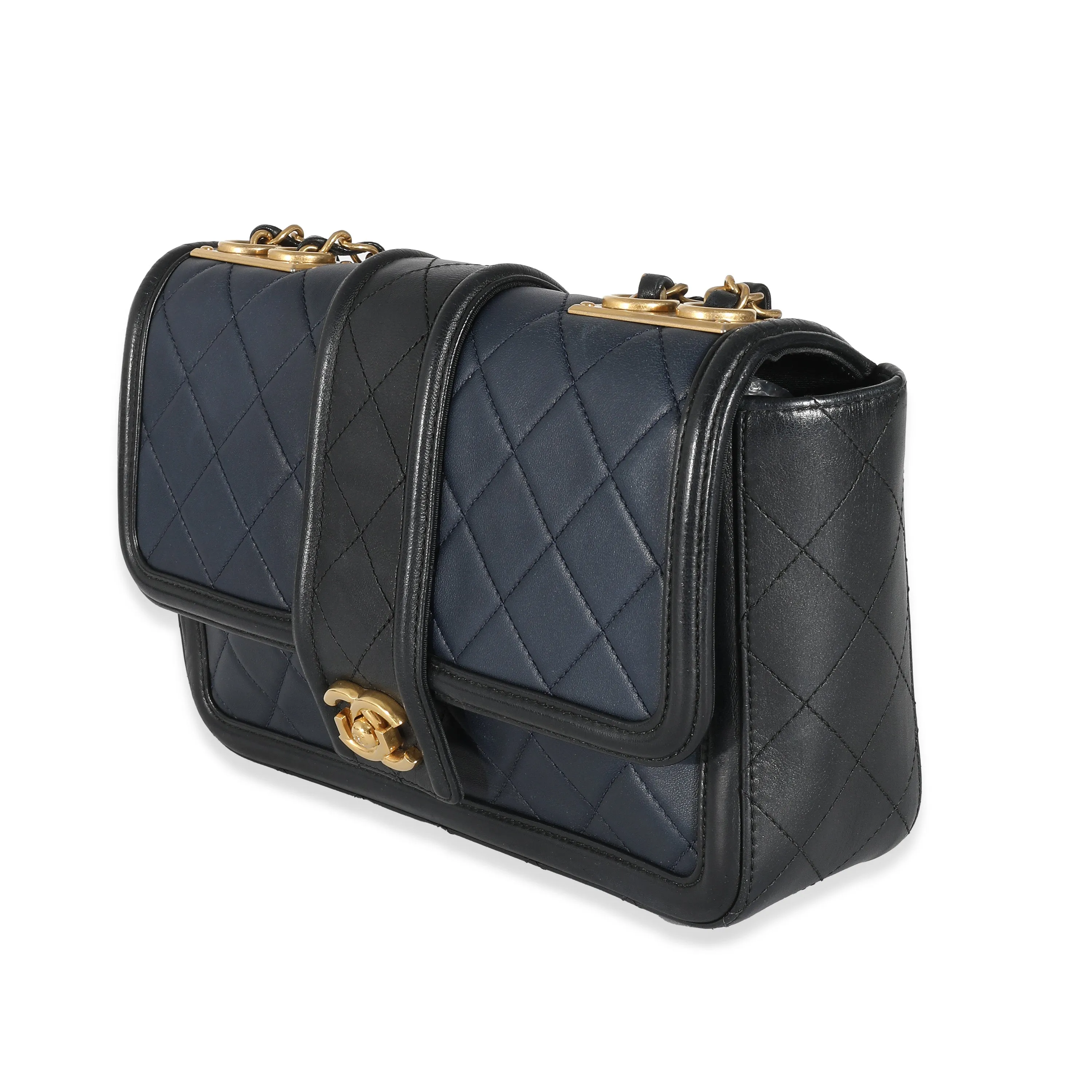 CHANEL Navy Black Quilted Lambskin Medium Elegant CC Flap Bag