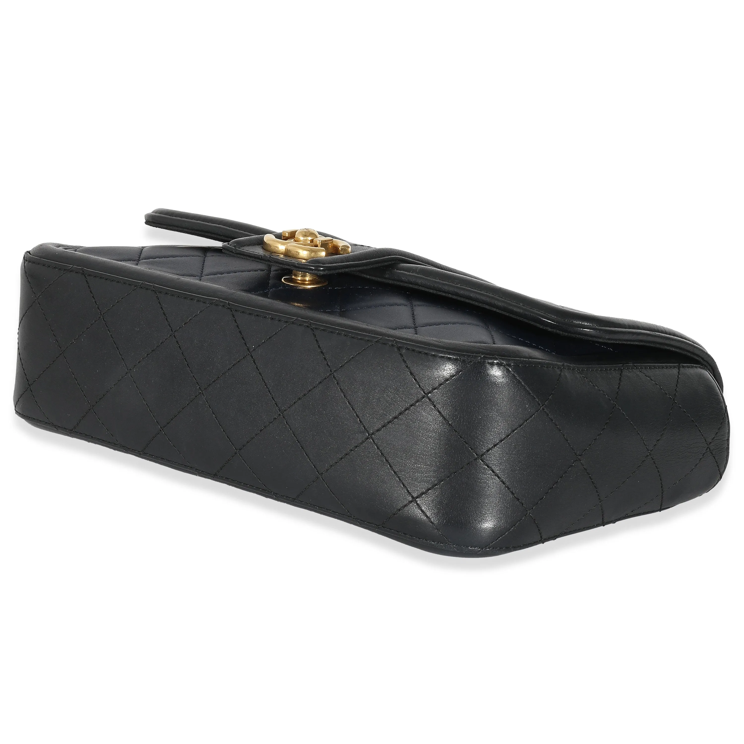 CHANEL Navy Black Quilted Lambskin Medium Elegant CC Flap Bag