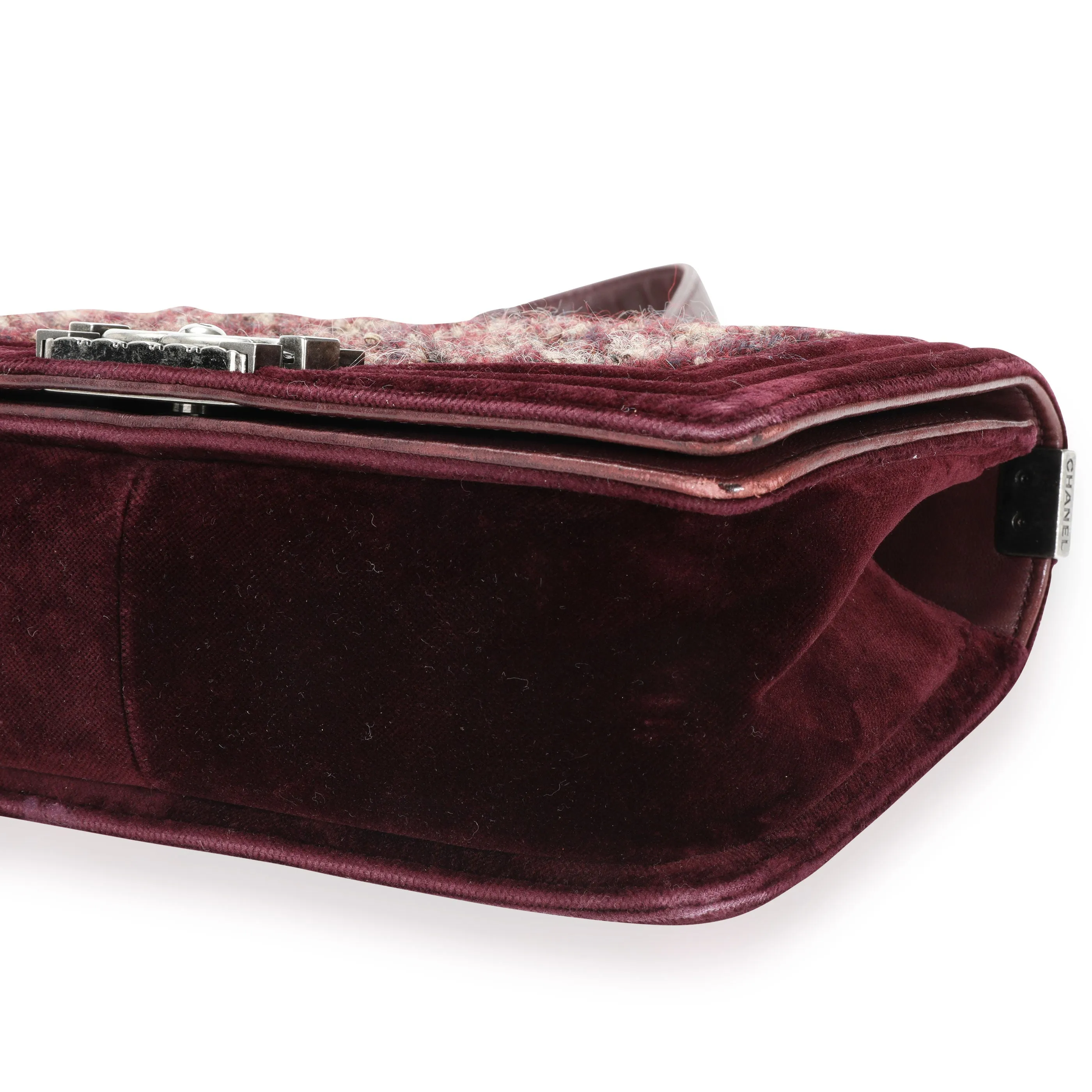 CHANEL Paris-edimbourg Burgundy Quilted Velvet & Tweed Old Medium Boy Bag