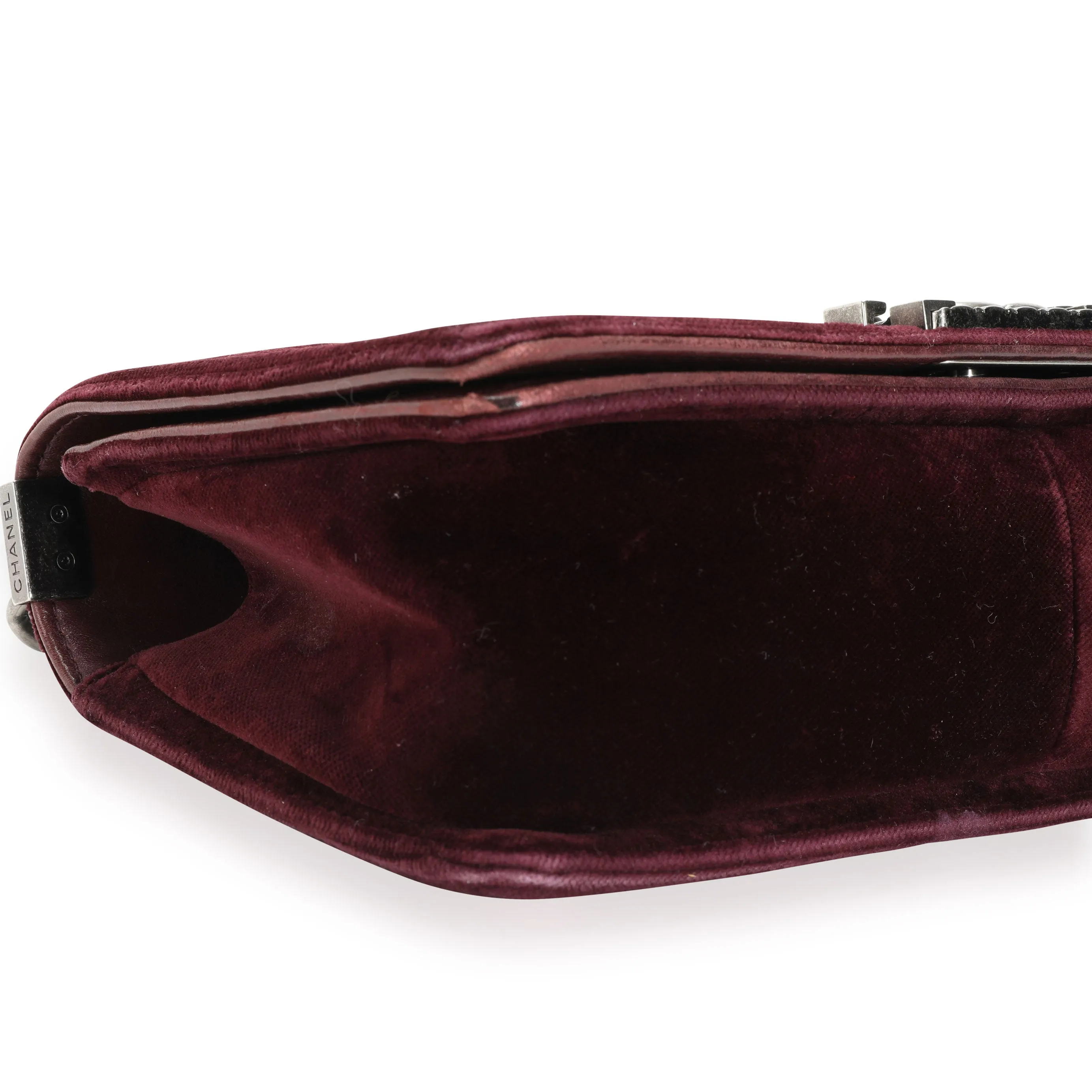 CHANEL Paris-edimbourg Burgundy Quilted Velvet & Tweed Old Medium Boy Bag