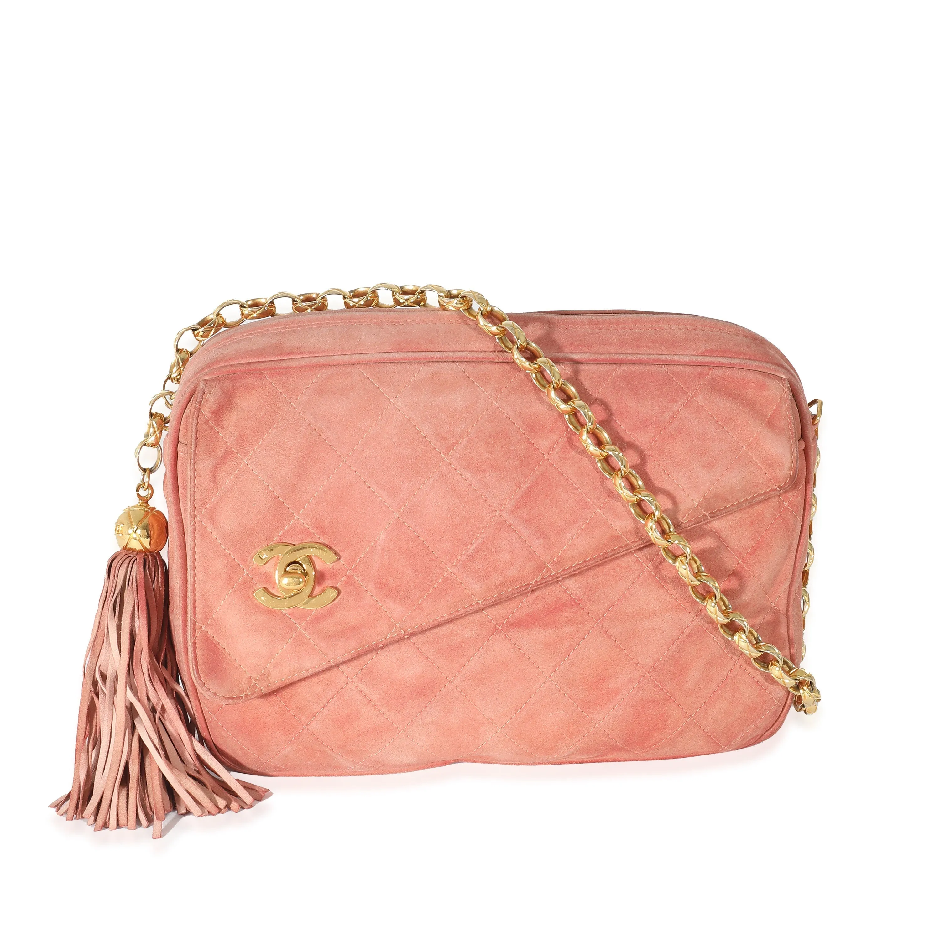 CHANEL Pink Suede Bijoux Chain Camera Bag