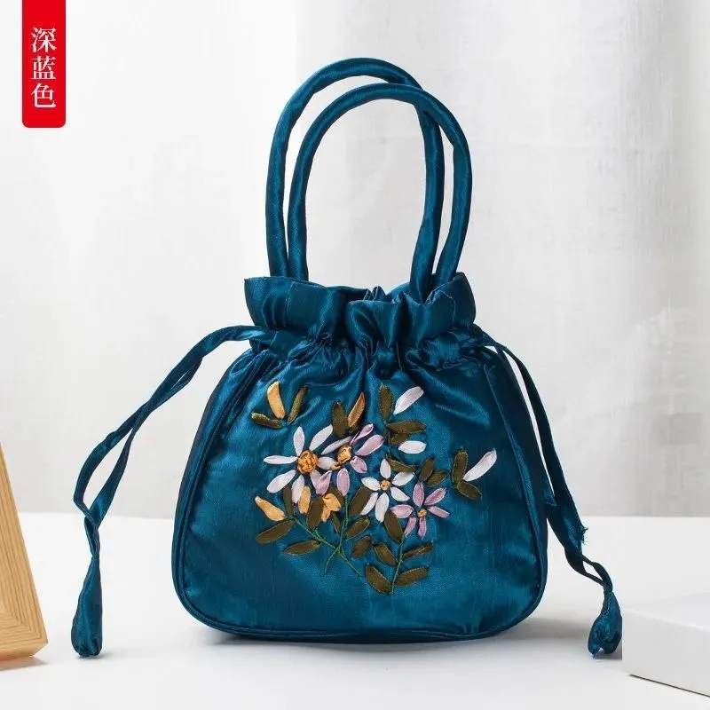 Christmas Gift 2024 New Ethnic Style Retro Embroidery Bucket Drawstring Mobile Phone Bag Storage Craft Handmade Handbags Multifunction Bolsa