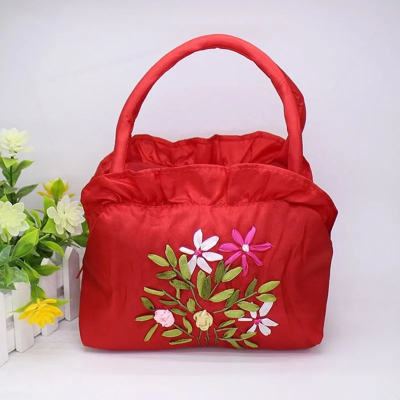 Christmas Gift 2024 New Ethnic Style Retro Embroidery Bucket Drawstring Mobile Phone Bag Storage Craft Handmade Handbags Multifunction Bolsa