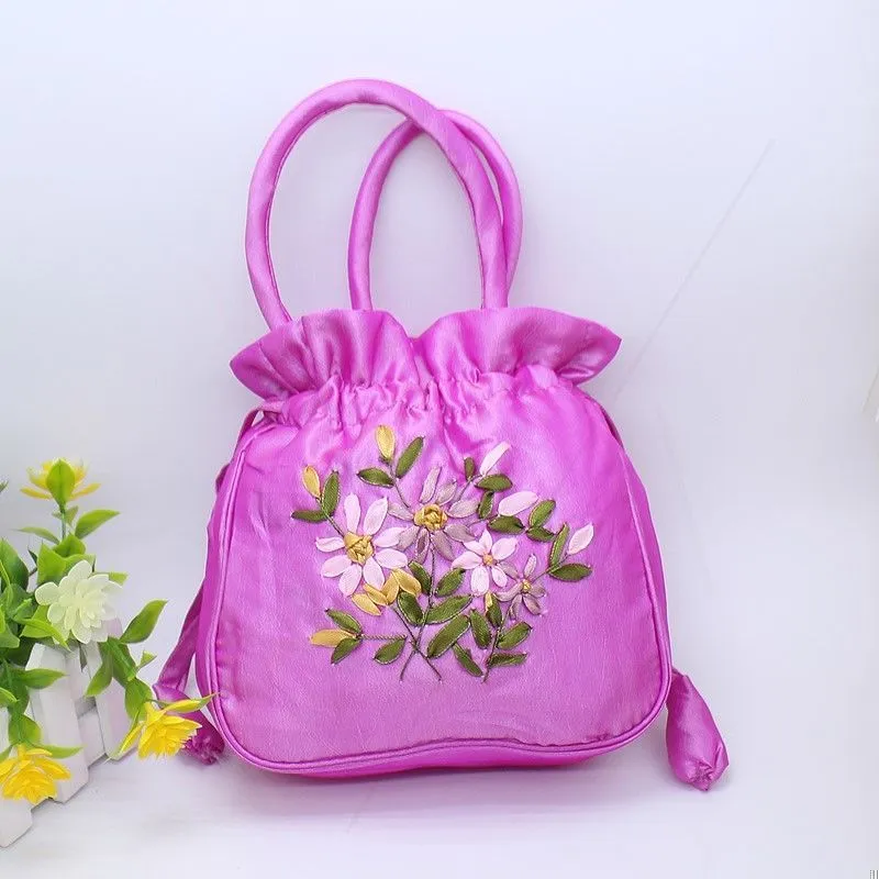 Christmas Gift 2024 New Ethnic Style Retro Embroidery Bucket Drawstring Mobile Phone Bag Storage Craft Handmade Handbags Multifunction Bolsa