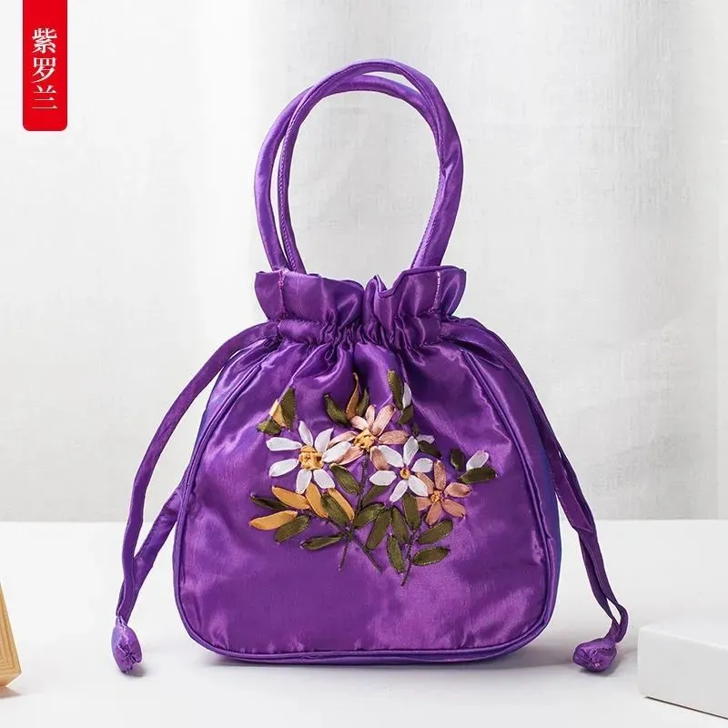 Christmas Gift 2024 New Ethnic Style Retro Embroidery Bucket Drawstring Mobile Phone Bag Storage Craft Handmade Handbags Multifunction Bolsa