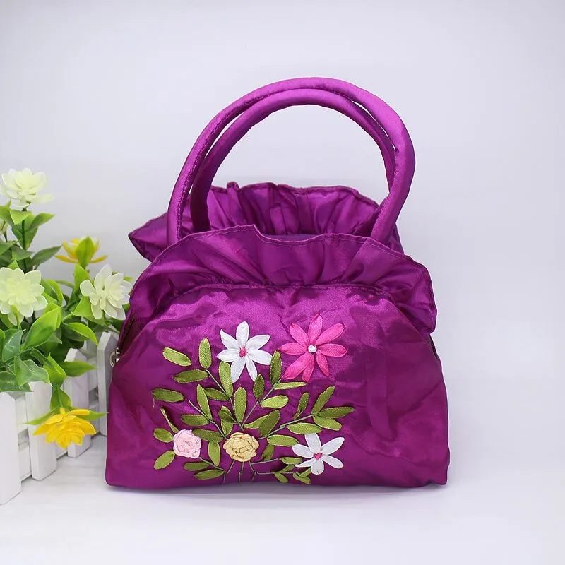 Christmas Gift 2024 New Ethnic Style Retro Embroidery Bucket Drawstring Mobile Phone Bag Storage Craft Handmade Handbags Multifunction Bolsa