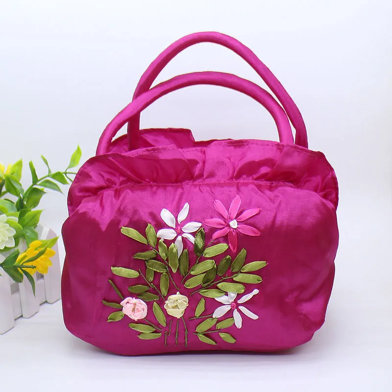 Christmas Gift 2024 New Ethnic Style Retro Embroidery Bucket Drawstring Mobile Phone Bag Storage Craft Handmade Handbags Multifunction Bolsa