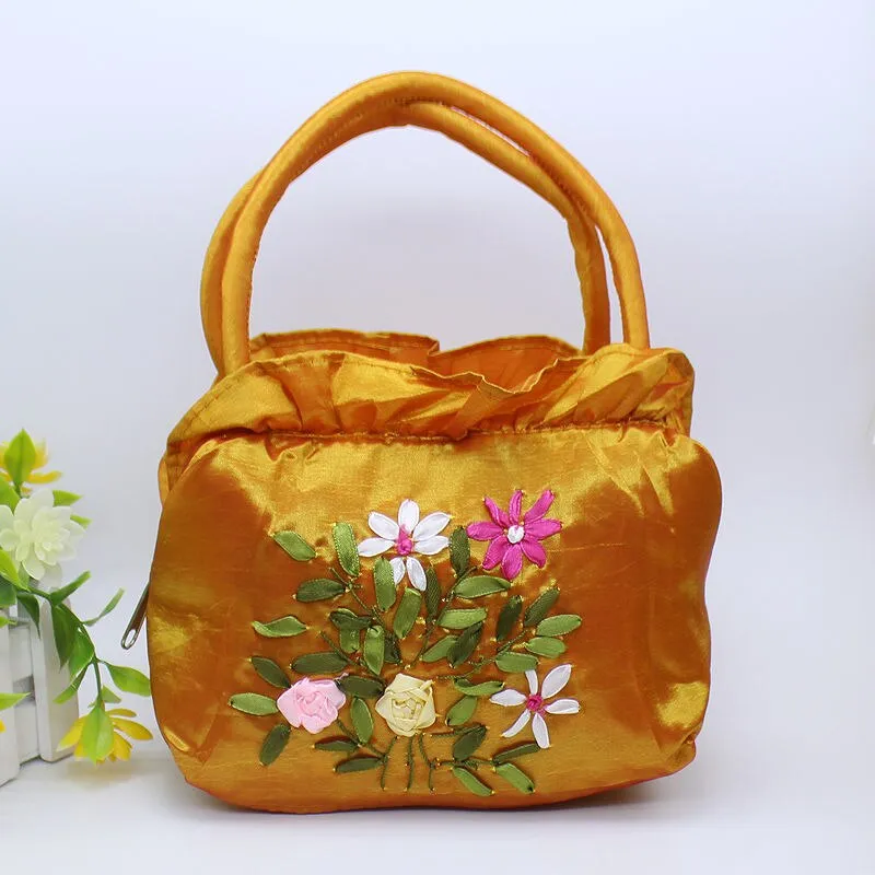 Christmas Gift 2024 New Ethnic Style Retro Embroidery Bucket Drawstring Mobile Phone Bag Storage Craft Handmade Handbags Multifunction Bolsa