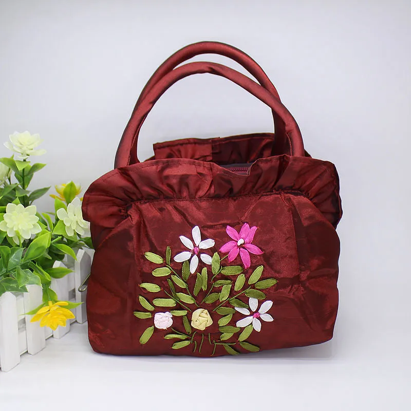 Christmas Gift 2024 New Ethnic Style Retro Embroidery Bucket Drawstring Mobile Phone Bag Storage Craft Handmade Handbags Multifunction Bolsa