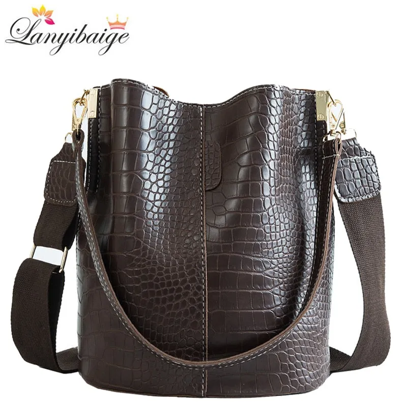 Christmas Gift Crocodile Crossbody Bags For Women 2020 Hot Shoulder Bag Luxury Handbags Women Bags Designer PU Leather Bucket Bag Mochila Sac