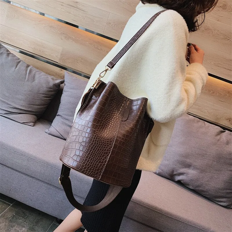 Christmas Gift Crocodile Crossbody Bags For Women 2020 Hot Shoulder Bag Luxury Handbags Women Bags Designer PU Leather Bucket Bag Mochila Sac