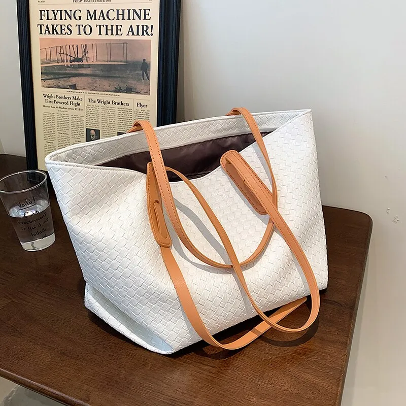 Classical Weave Designer PU Leather High Capacity Handbag for Women 2021 Brand Lady Travel Shopper Tote Shoulder Shopping Bag