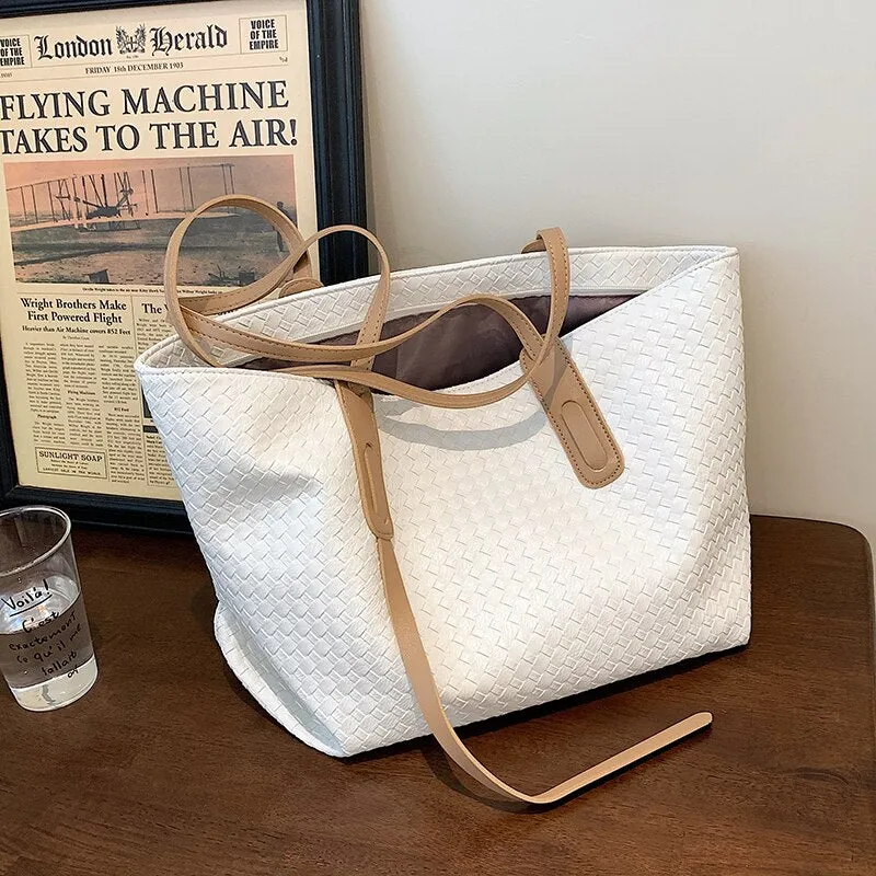 Classical Weave Designer PU Leather High Capacity Handbag for Women 2021 Brand Lady Travel Shopper Tote Shoulder Shopping Bag