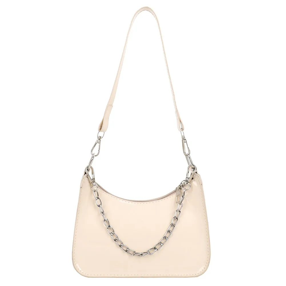 Fashion Women Chain Shoulder Bags Casual All-match Underarm Hobos Bag Ladies Pure Color Patent PU Leather Small Handbags Purse